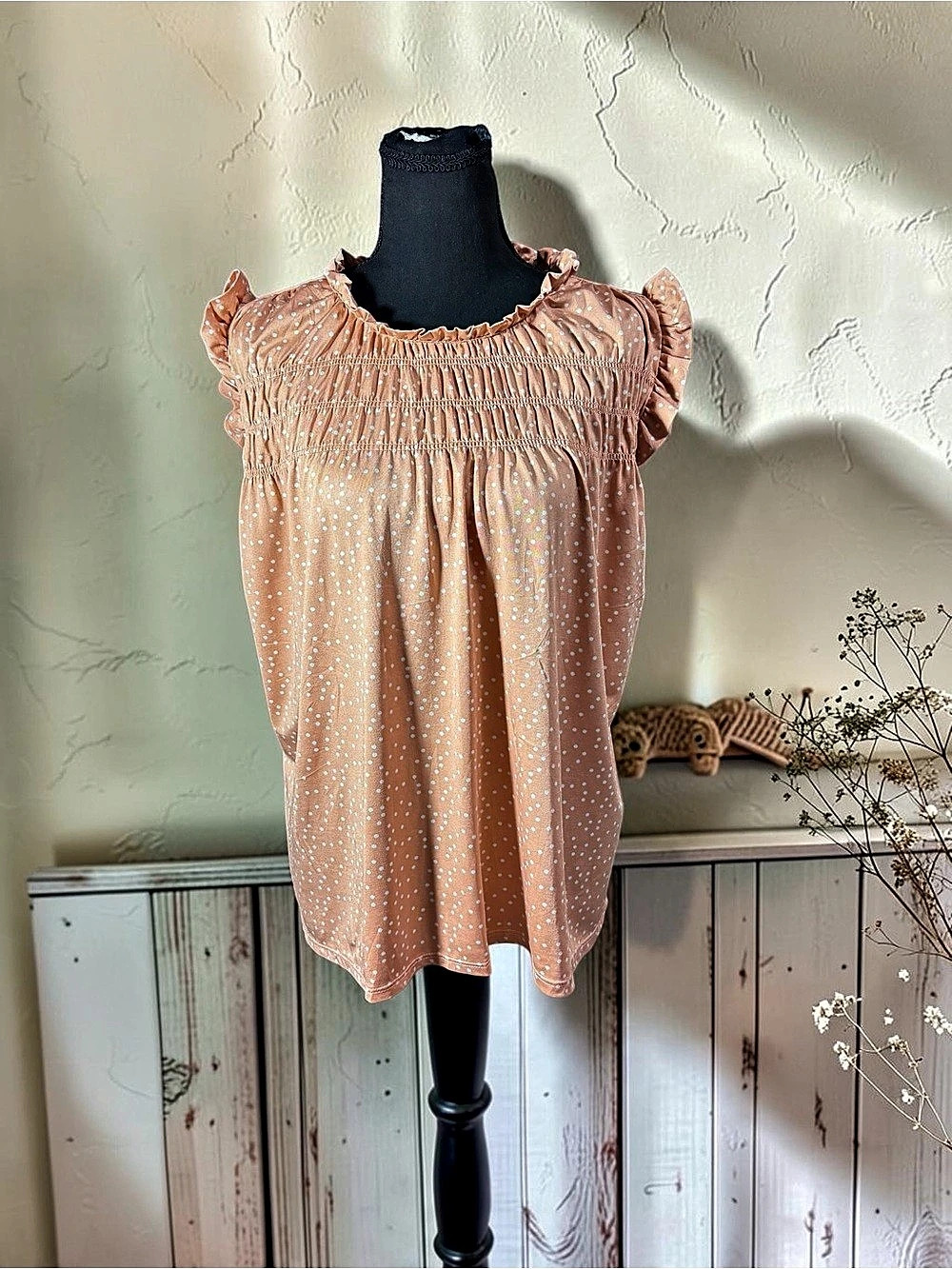 Above and Beyond Polka Dot Ruffle Sleeve Blouse in Orange